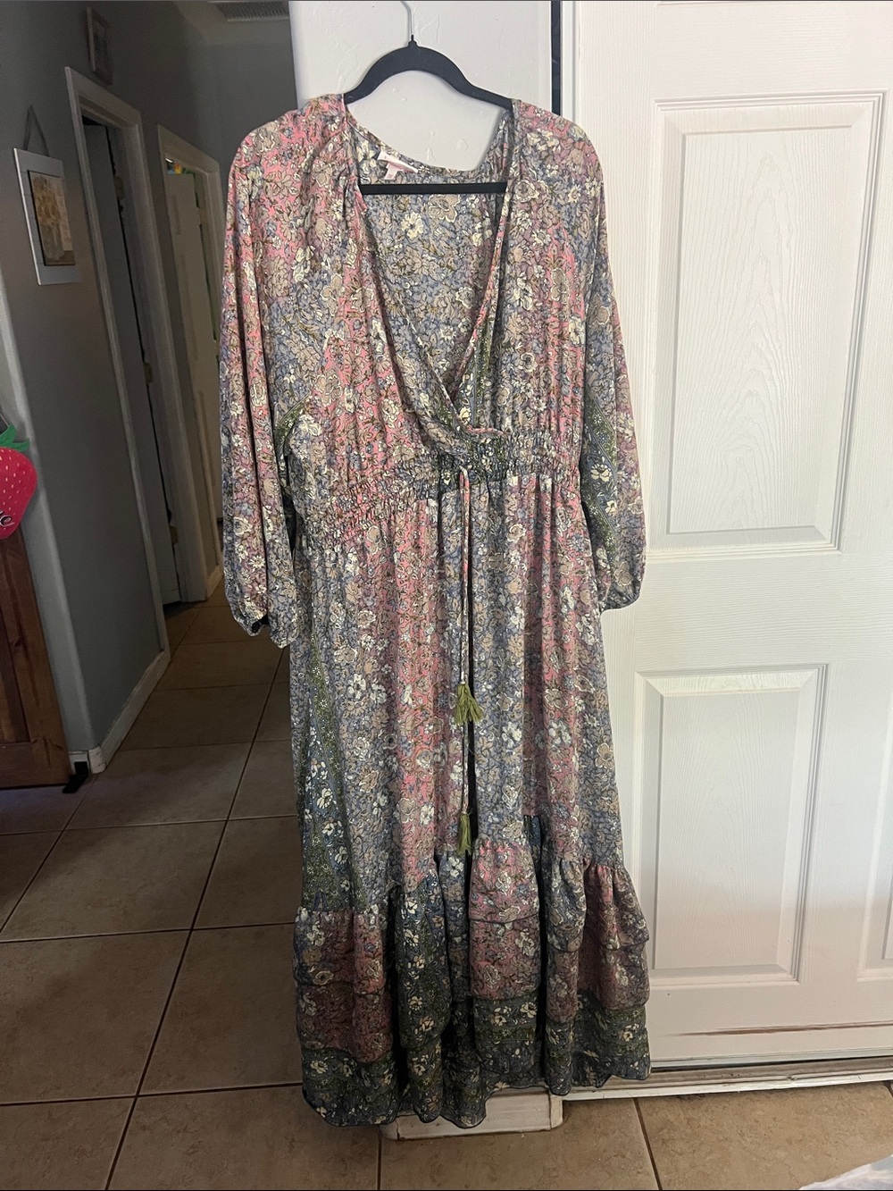 Boho Floral Maxi Dress in Pink and Green
